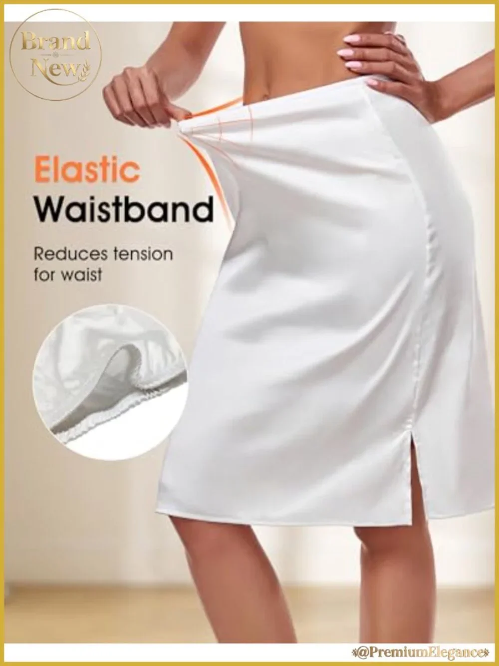 Women's Half Slip Satin Underskirt Anti-Static Side Slit Elastic Waistband